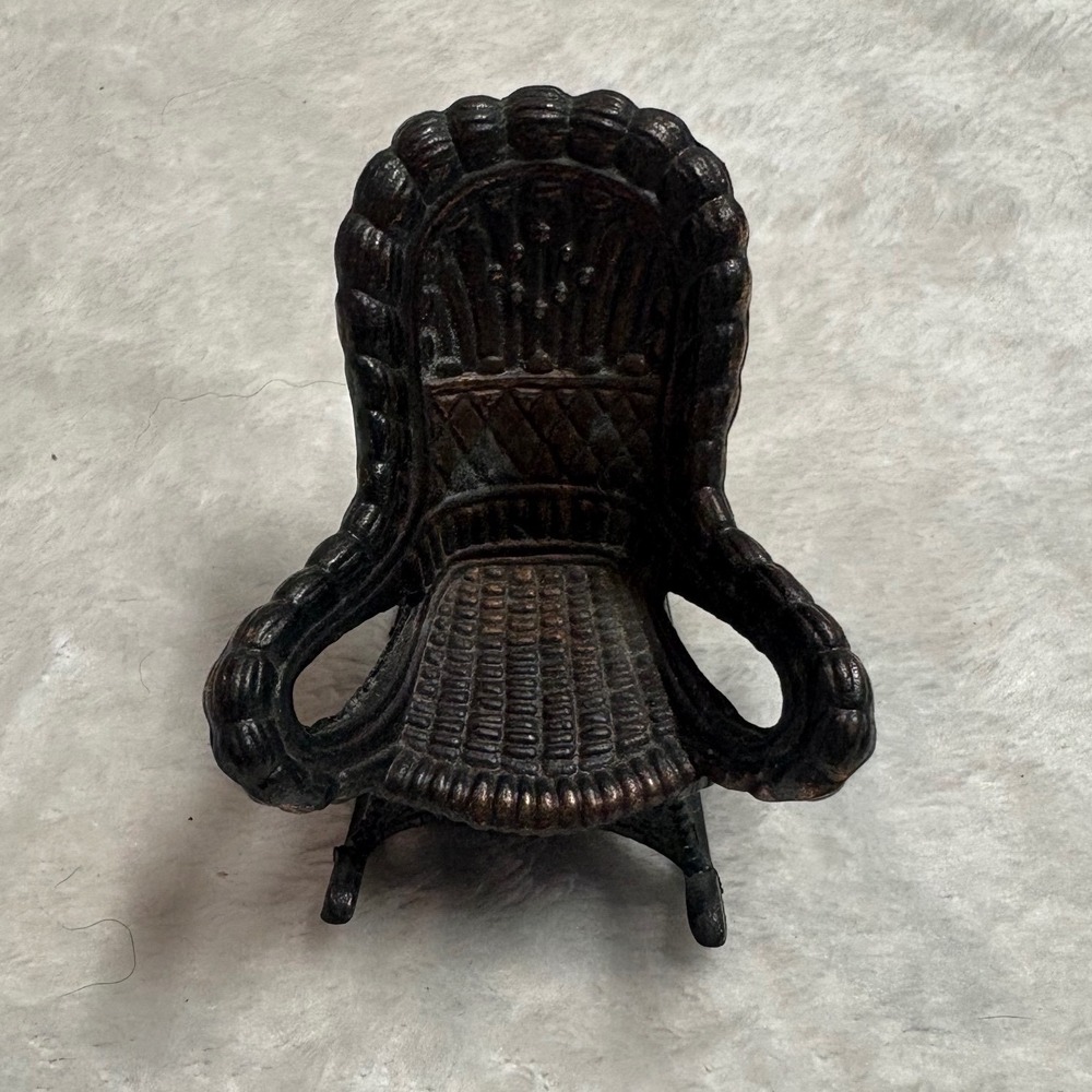 Vintage Die Cast Metal Wicker Rocking Chair Miniature Pencil Sharpener Bronze